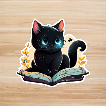 Decals, Stickers, HTV  - Black Cat Reading -  DS100136 - Cutey K Blanks