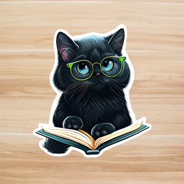 Decals, Stickers, HTV  - Black Cat Reading -  DS100137 - Cutey K Blanks