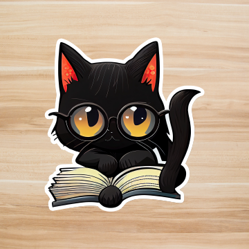 Decals, Stickers, HTV  - Black Cat Reading -  DS100138 - Cutey K Blanks