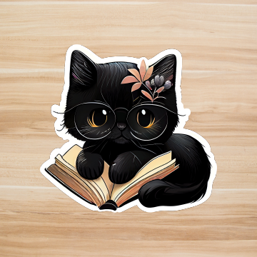 Decals, Stickers, HTV  - Black Cat Reading -  DS100139 - Cutey K Blanks