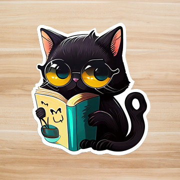 Decals, Stickers, HTV  - Black Cat Reading -  DS100141 - Cutey K Blanks