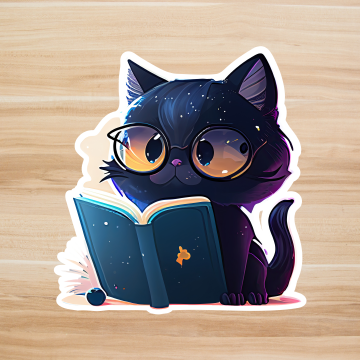 Decals, Stickers, HTV  - Black Cat Reading -  DS100142 - Cutey K Blanks