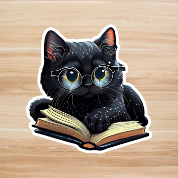 Decals, Stickers, HTV  - Black Cat Reading -  DS100143 - Cutey K Blanks