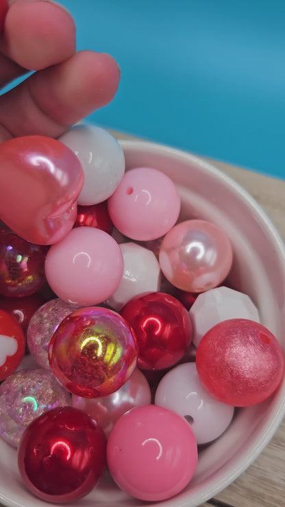 Acrylic Bubble Gum Beads Pink Heart Mix (50)