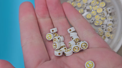 White with Gold Peace Sign Acrylic Beads