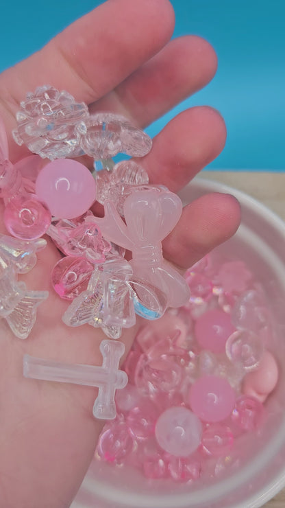 Acrylic Beads Pink Bow and Butterfly mix, 30 Grams