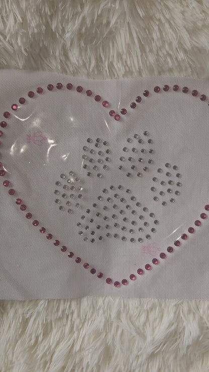 Rhinestone Apparel Transfer: Heart with Paw Print