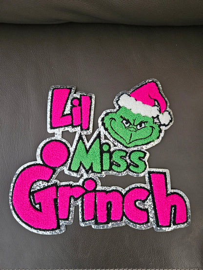 Chenille Iron On Patch: Lil Miss Grinch