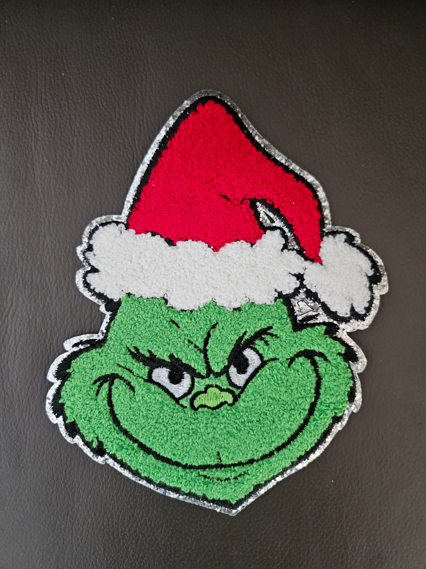 Chenille Iron On Patch: Green Grinch Face