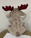 Grey Plush Moose With Buffalo Plaid Antlers for Christmas - Cutey K Blanks