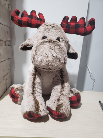 Grey Plush Moose With Buffalo Plaid Antlers for Christmas - Cutey K Blanks