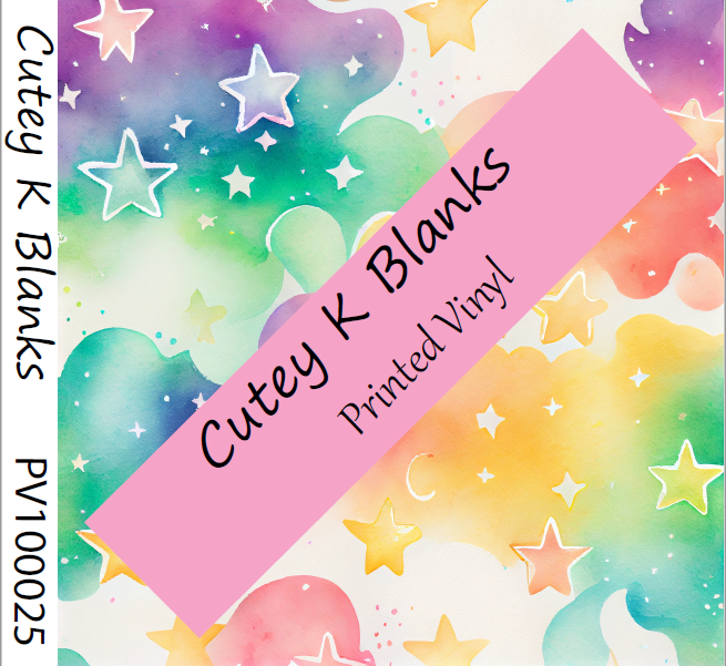 Printed Vinyl and HTV  - Rainbow Watercolour - PV100025 - Cutey K Blanks