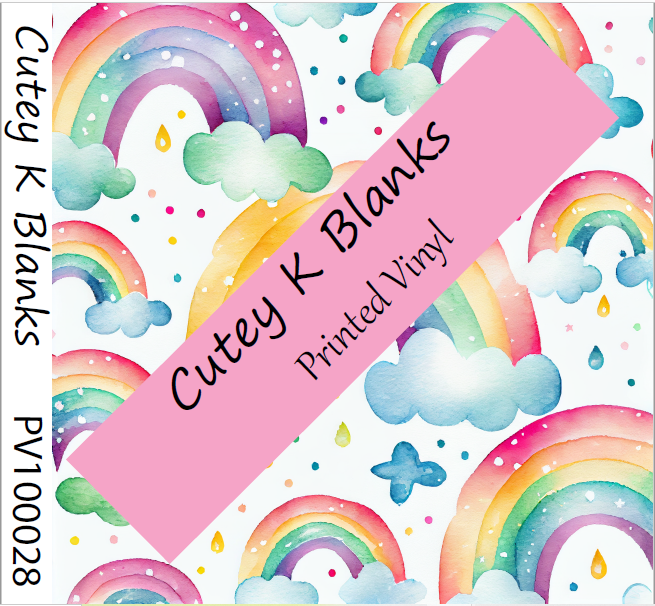 Printed Vinyl and HTV  - Rainbow Watercolour - PV100028 - Cutey K Blanks