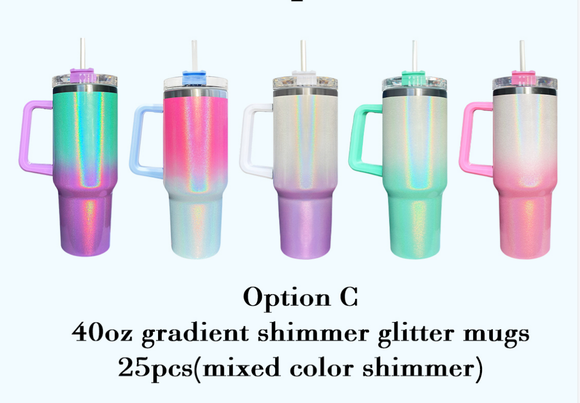 PRE-ORDER, ETA END JUNE: 40oz Tumbler with Handle Gradient Shimmer Glitter Sublimation - Cutey K Blanks