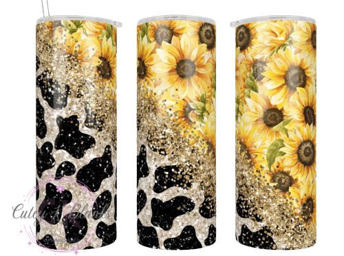 Tumbler Wraps  - Cow Print Sunflower - TW100016 - Cutey K Blanks